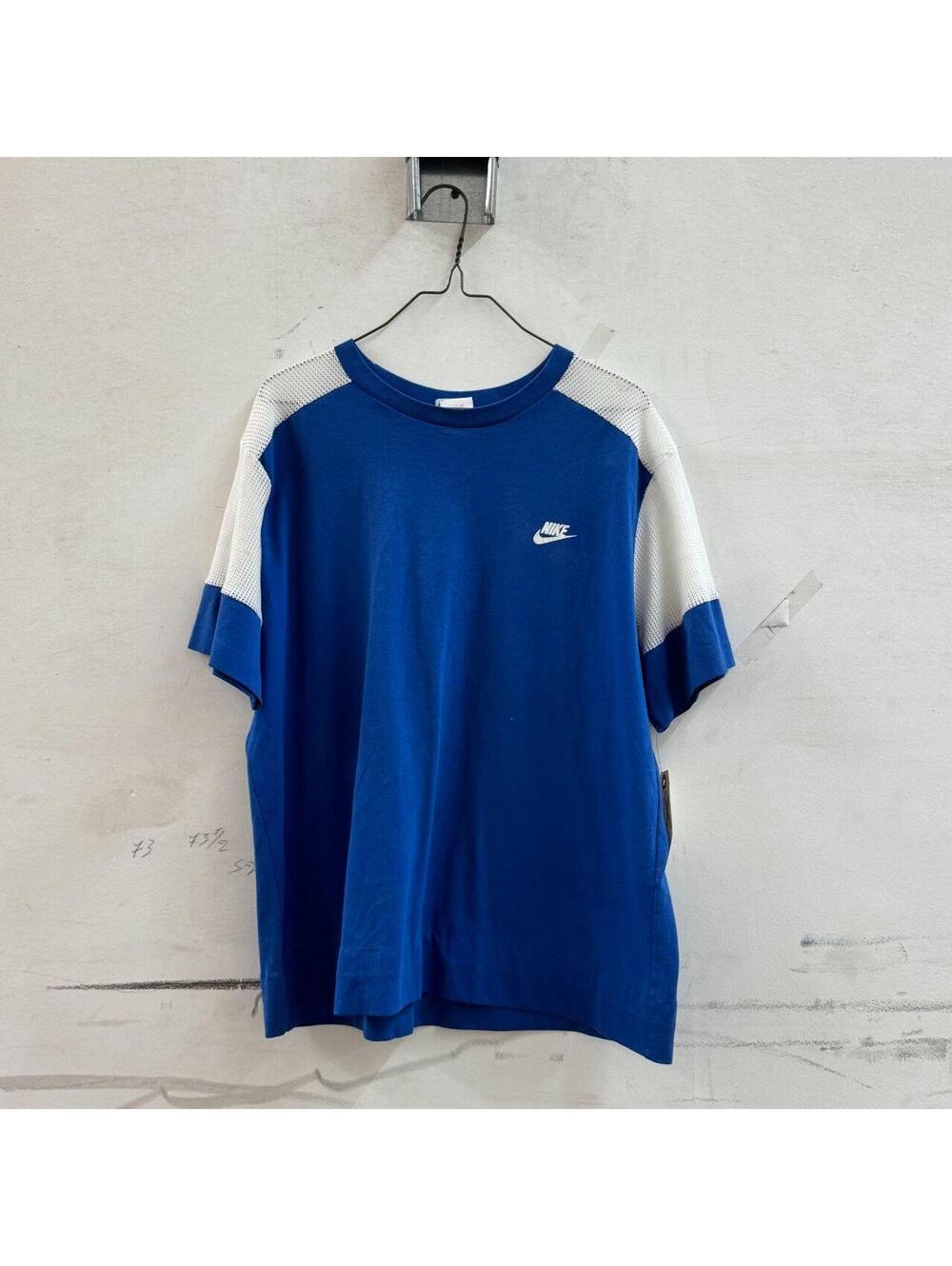 Vintage 1980s Nike Made in USA Blue Mesh-Yoke Athletic Graphic T-Shirt